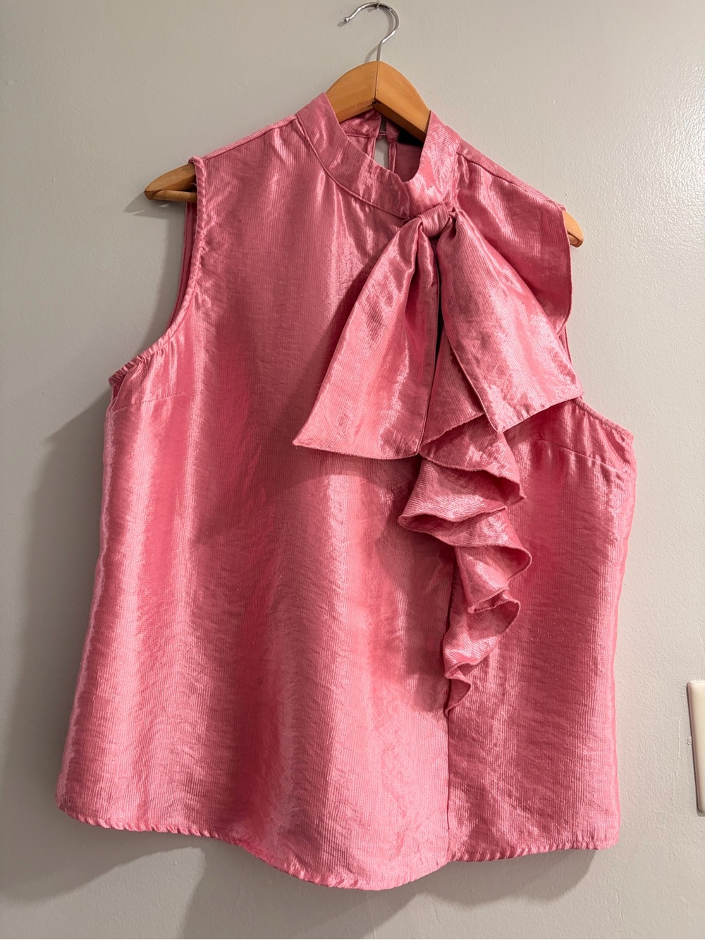 New York & Company Barbie Pink Sleeveless Ruffle Tie Neck Top